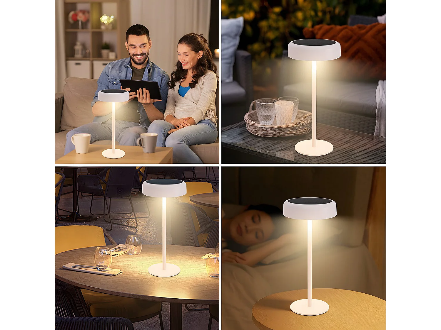 NETTLIFE Lampe de table solaire à batterie lampe de chevet LED sans fil 3600mhA rechargeable tactile dimmable blanche avec batterie USB