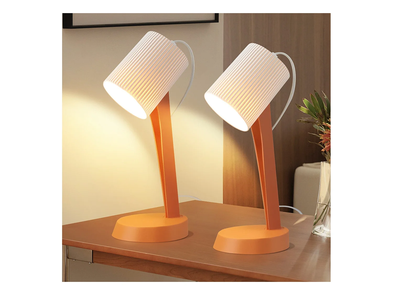NETTLIFE Lampa stołowa do salonu Lampka nocna z kablem - Zestaw 2 małych pomarańczowych lamp E14 Nowoczesne lampy stołowe