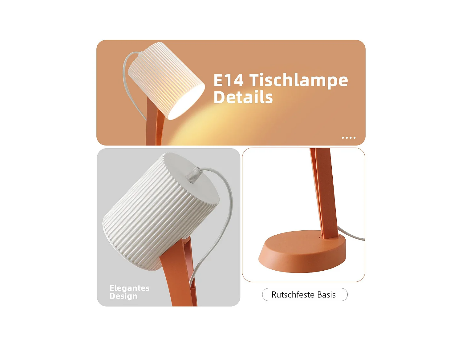 NETTLIFE Lampa stołowa do salonu Lampka nocna z kablem - Zestaw 2 małych pomarańczowych lamp E14 Nowoczesne lampy stołowe