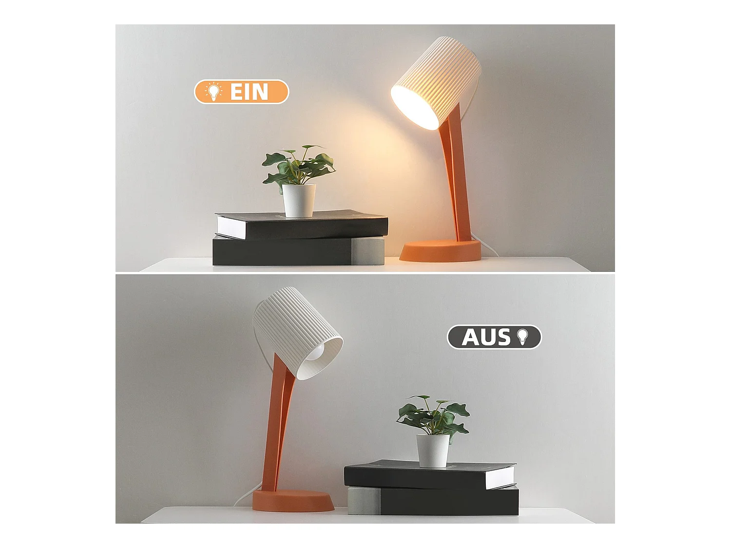 NETTLIFE Lampa stołowa do salonu Lampka nocna z kablem - Zestaw 2 małych pomarańczowych lamp E14 Nowoczesne lampy stołowe