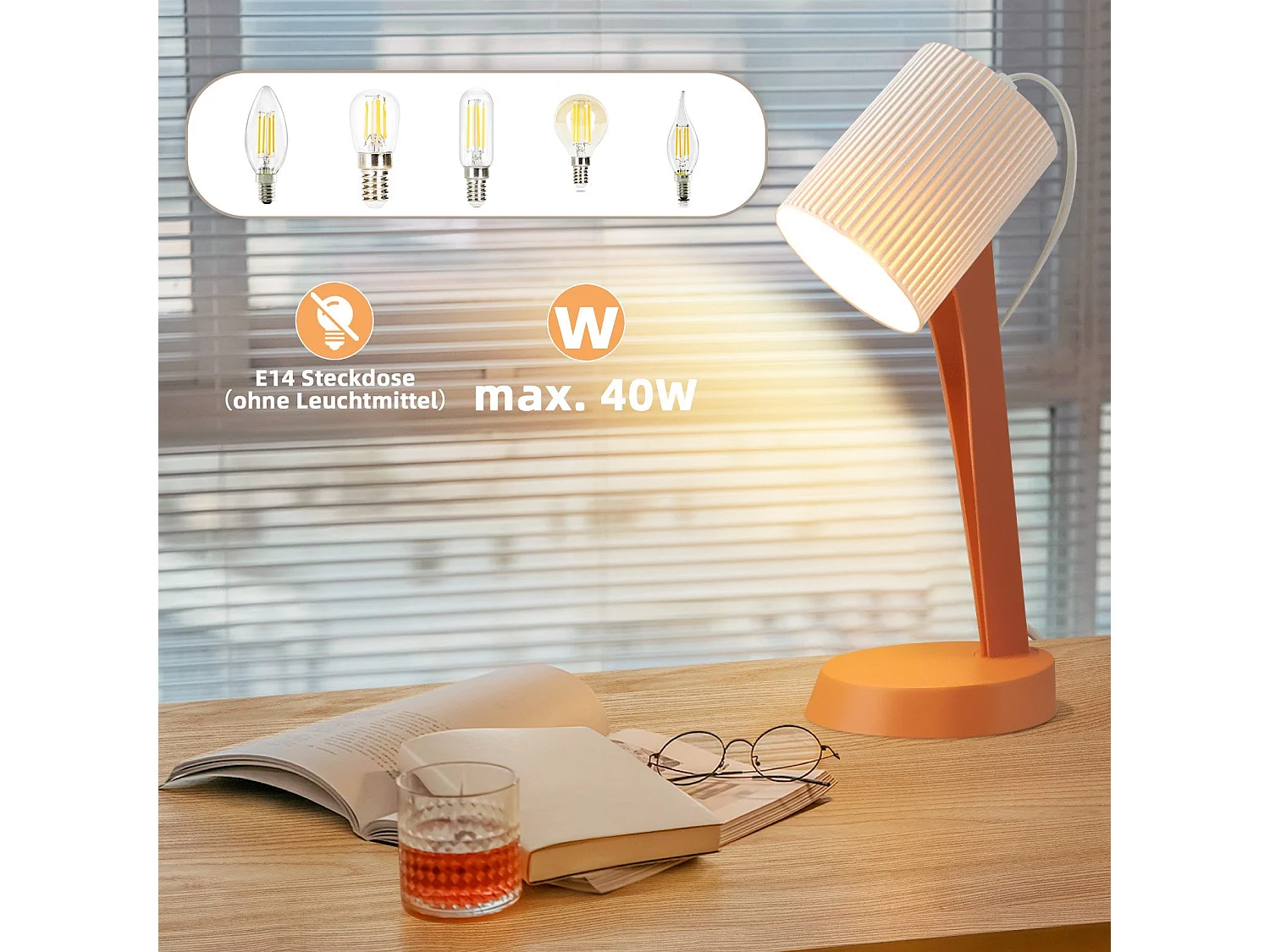 NETTLIFE Lampe de table de salon lampe de chevet avec câble - lampe de table lot de 2 petites lampes orange E14 lampes de table modernes