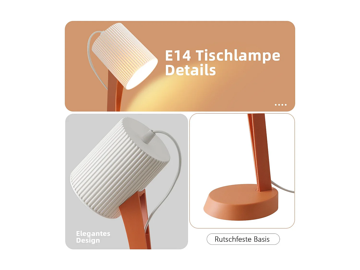 NETTLIFE Lampe de table de salon lampe de chevet avec câble - lampe de table lot de 2 petites lampes orange E14 lampes de table modernes