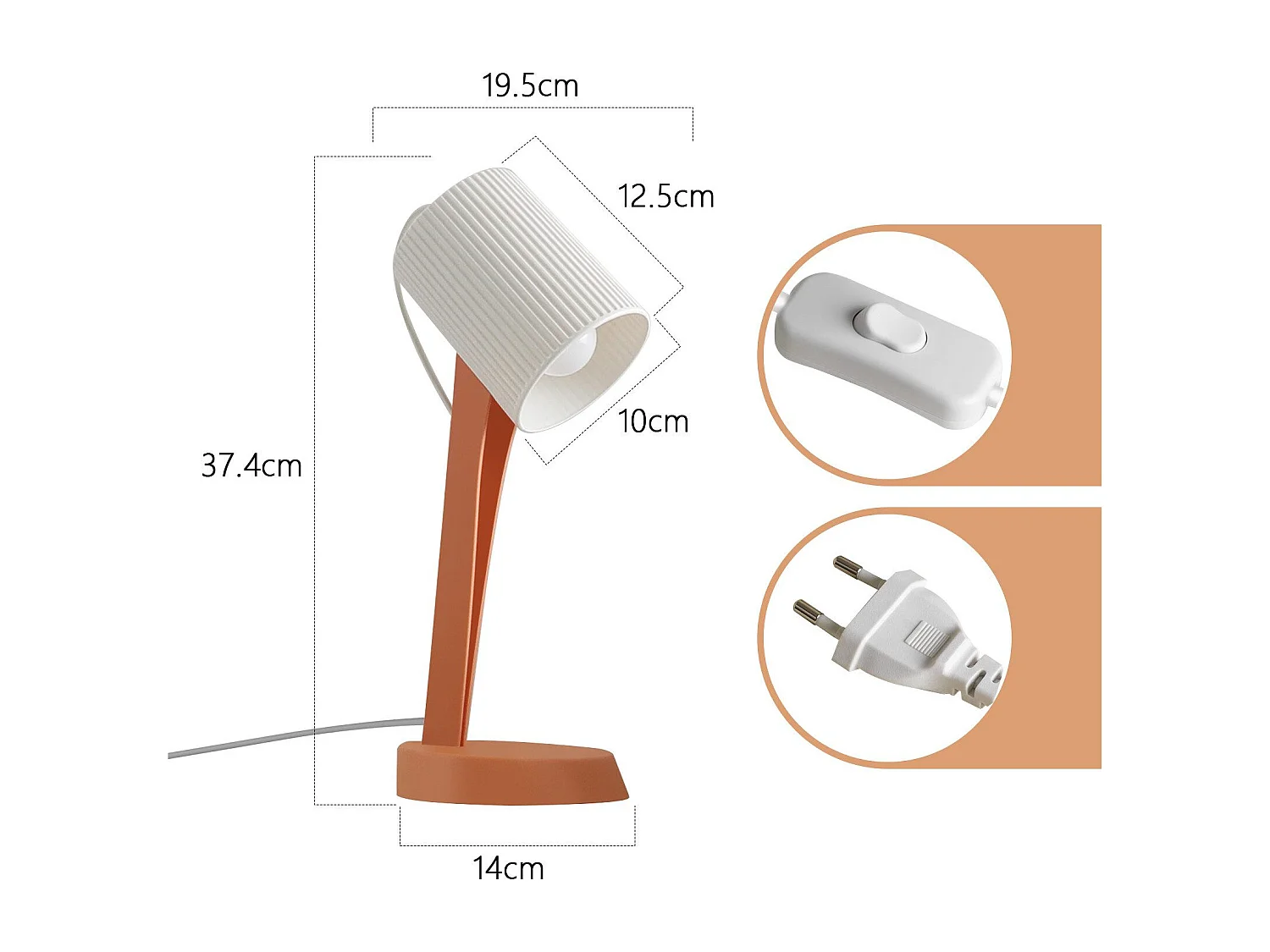 NETTLIFE Lampe de table de salon lampe de chevet avec câble - lampe de table lot de 2 petites lampes orange E14 lampes de table modernes