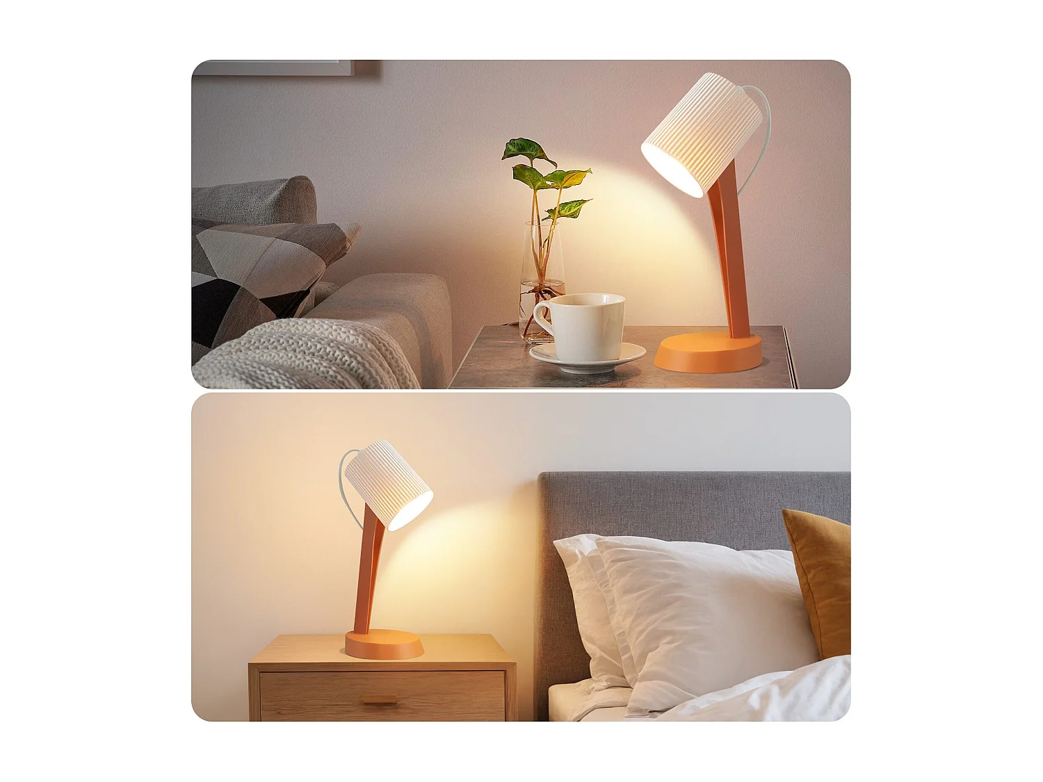 NETTLIFE Lampe de table de salon lampe de chevet avec câble - lampe de table lot de 2 petites lampes orange E14 lampes de table modernes