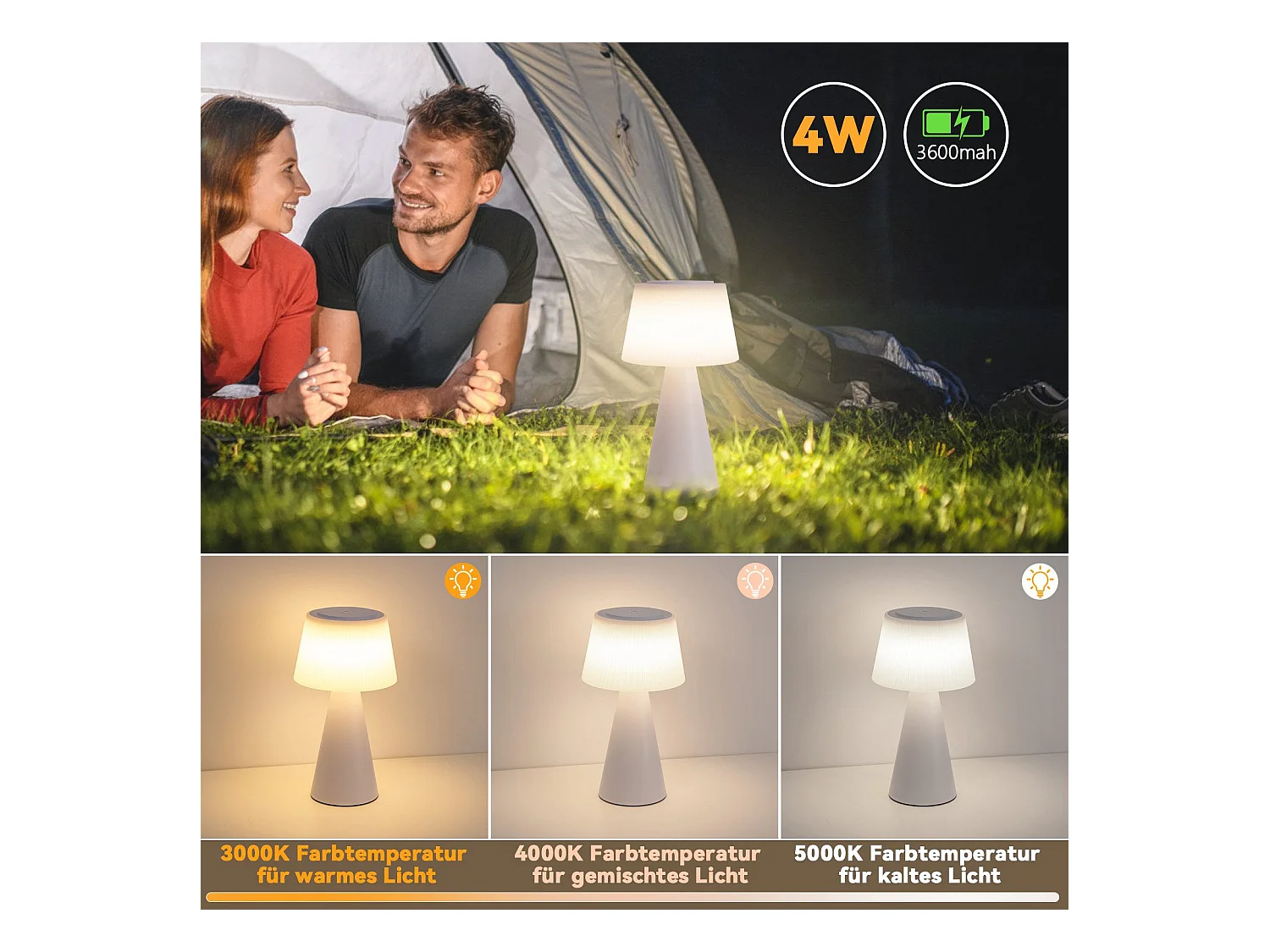 NETTLIFE Lampe de table à piles, lampe de chevet LED - 3600mhA sans fil, lampe tactile à intensité variable avec batterie rechargeable USB blanche