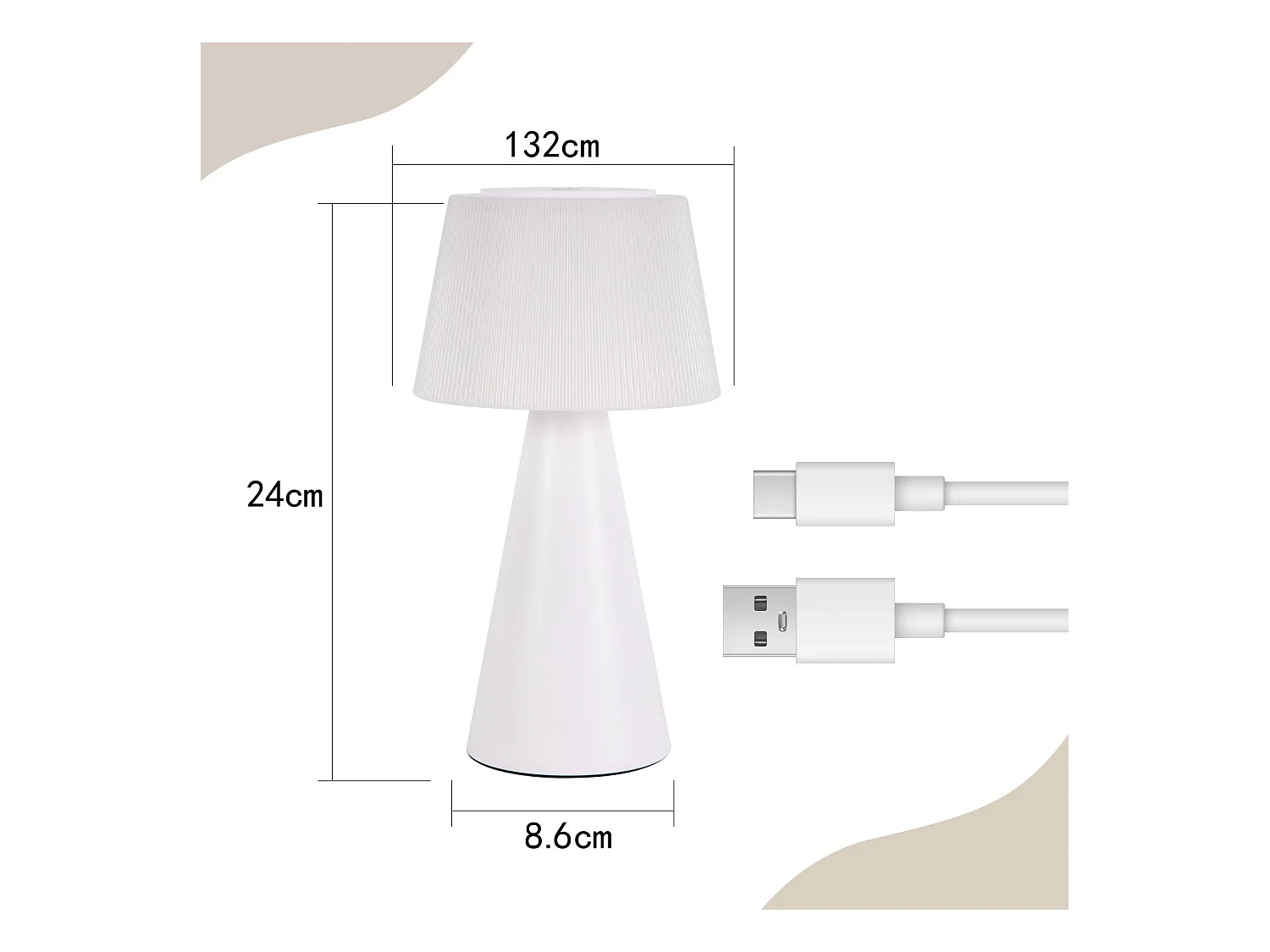 NETTLIFE Lampe de table à piles, lampe de chevet LED - 3600mhA sans fil, lampe tactile à intensité variable avec batterie rechargeable USB blanche