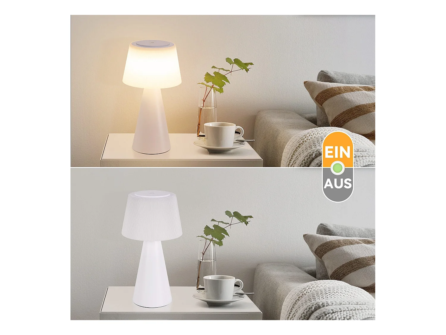 NETTLIFE Lampe de table à piles, lampe de chevet LED - 3600mhA sans fil, lampe tactile à intensité variable avec batterie rechargeable USB blanche