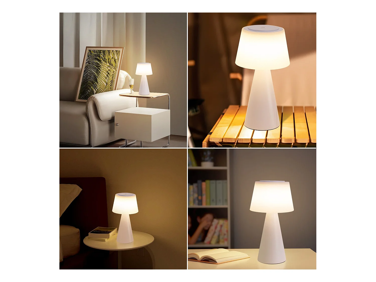 NETTLIFE Lampe de table à piles, lampe de chevet LED - 3600mhA sans fil, lampe tactile à intensité variable avec batterie rechargeable USB blanche