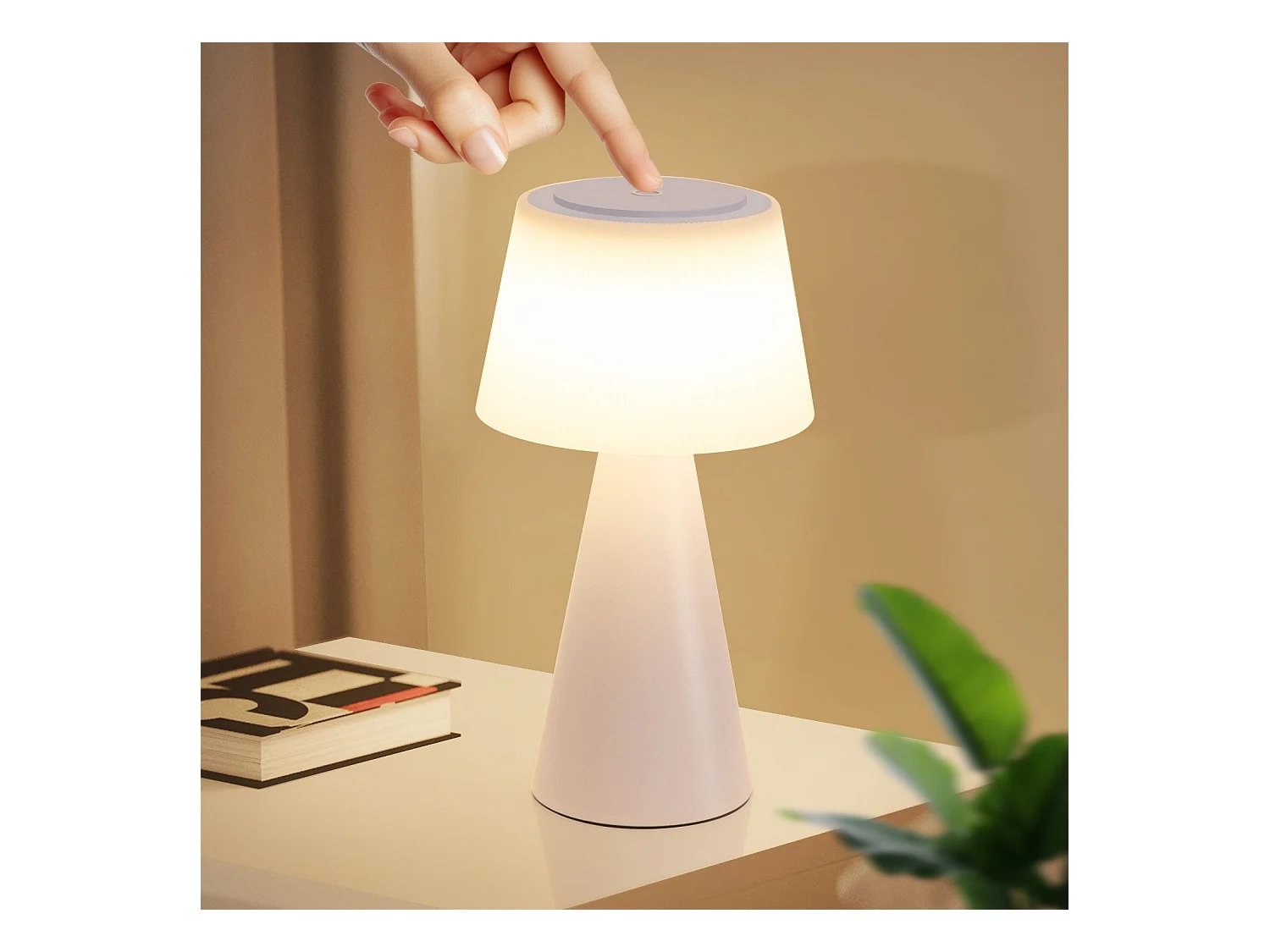 NETTLIFE Lámpara de mesa con batería, lámpara de noche LED - 3600 mhA inalámbrica, lámpara táctil regulable con batería blanca recargable por USB