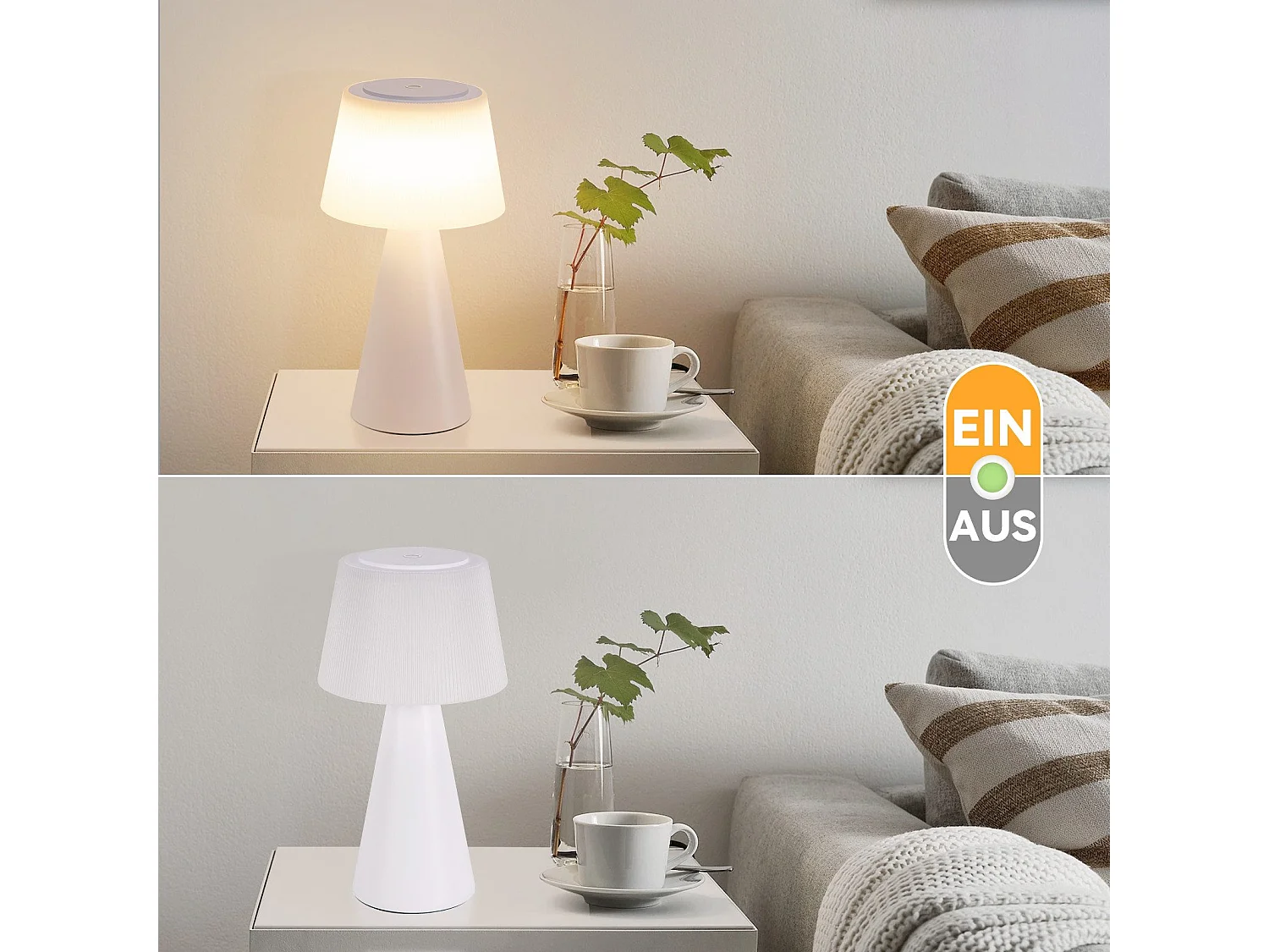 NETTLIFE Lampa stołowa zasilana bateriami, Lampa nocna LED - 3600mhA Bezprzewodowa, ściemnialna Lampa dotykowa z akumulatorem USB Biały