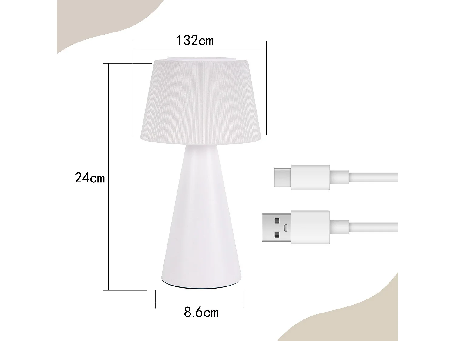 NETTLIFE Lampe de table à piles, lampe de chevet LED - 3600mhA sans fil, lampe tactile à intensité variable avec batterie rechargeable USB blanche