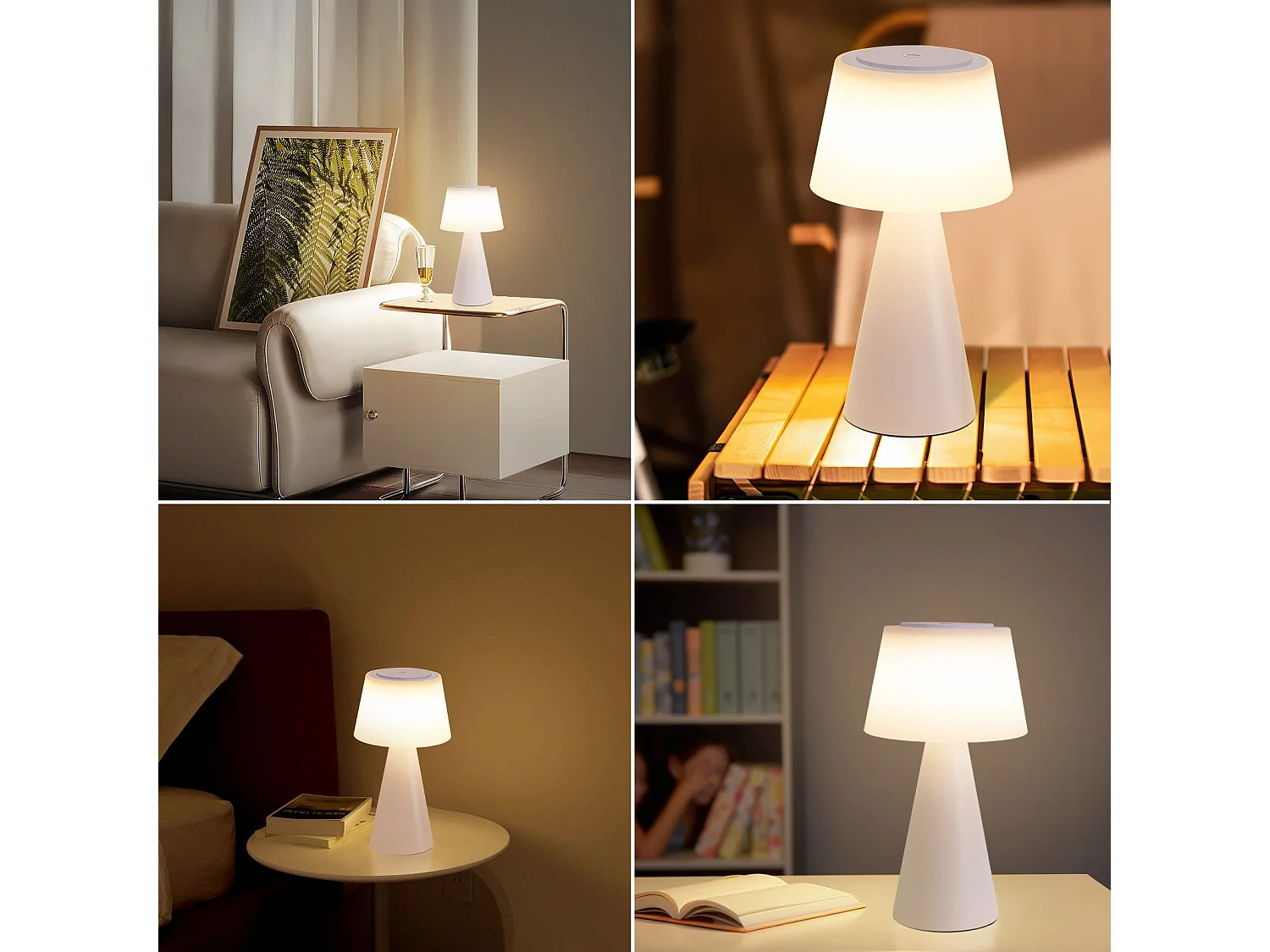 NETTLIFE Lampe de table à piles, lampe de chevet LED - 3600mhA sans fil, lampe tactile à intensité variable avec batterie rechargeable USB blanche