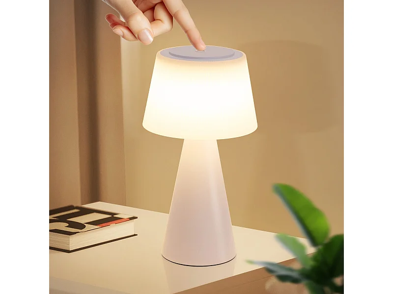 NETTLIFE Lampe de table à piles, lampe de chevet LED - 3600mhA sans fil, lampe tactile à intensité variable avec batterie rechargeable USB blanche