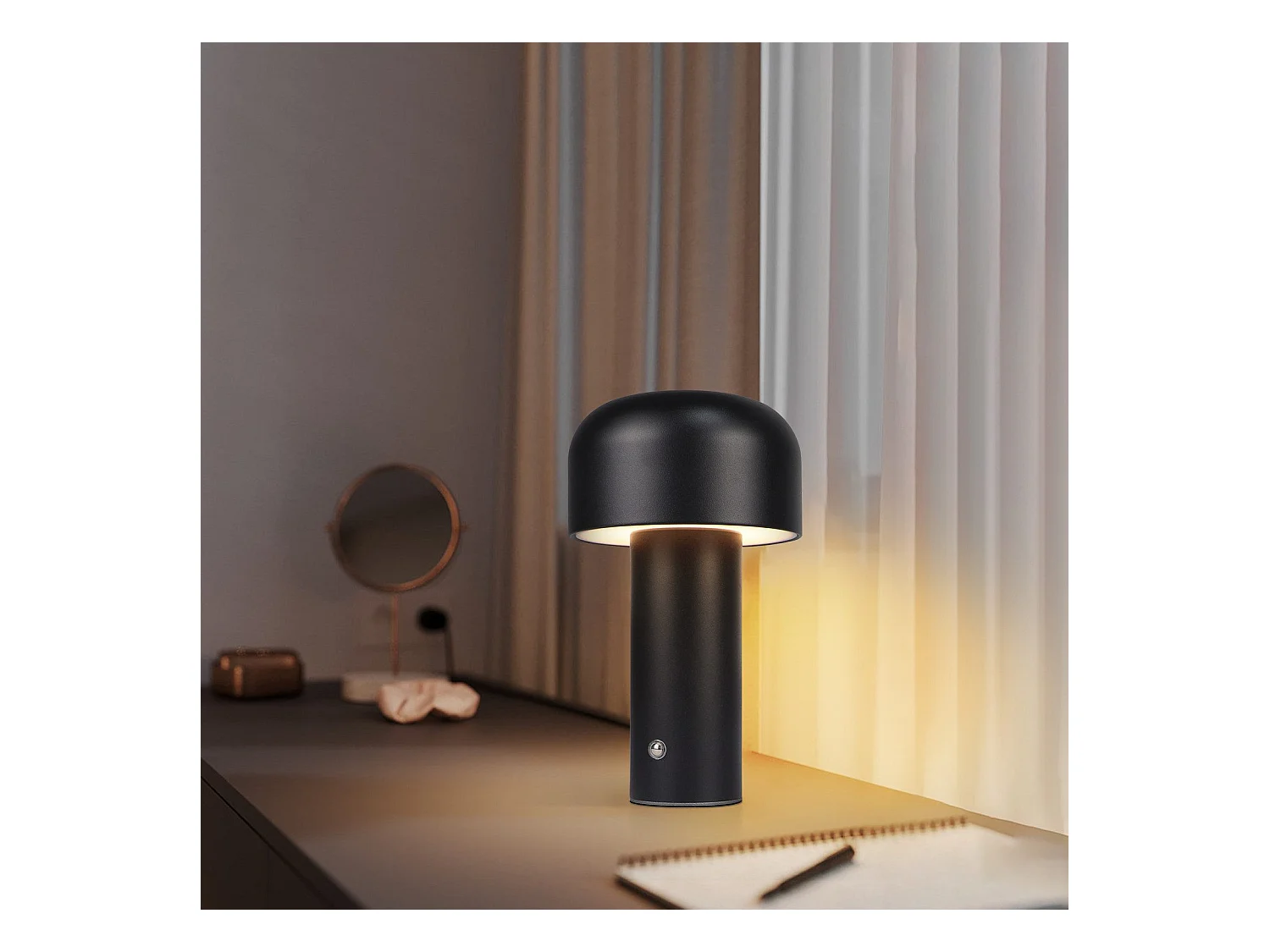 NETTLIFE 2W ściemnialna, zasilana bateryjnie, bezprzewodowa lampa stołowa LED do sypialni, mała lampa w kształcie grzybka