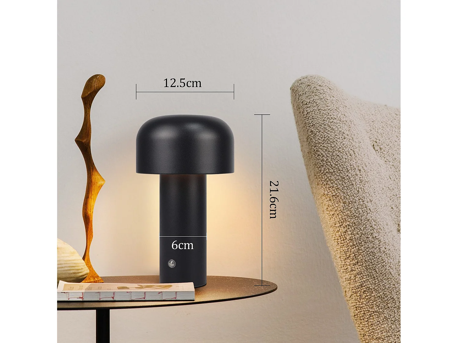 NETTLIFE Lampe de table LED sans fil à piles à intensité variable 2 W Lampe de chevet pour chambre à coucher Petite lampe champignon