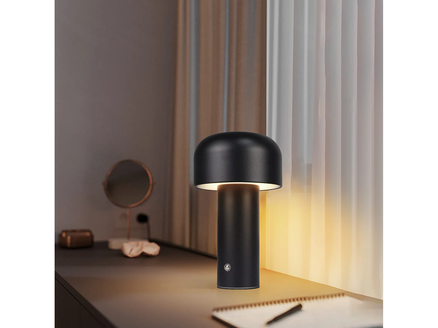 NETTLIFE Lampe de table LED sans fil à piles à intensité variable 2 W Lampe de chevet pour chambre à coucher Petite lampe champignon