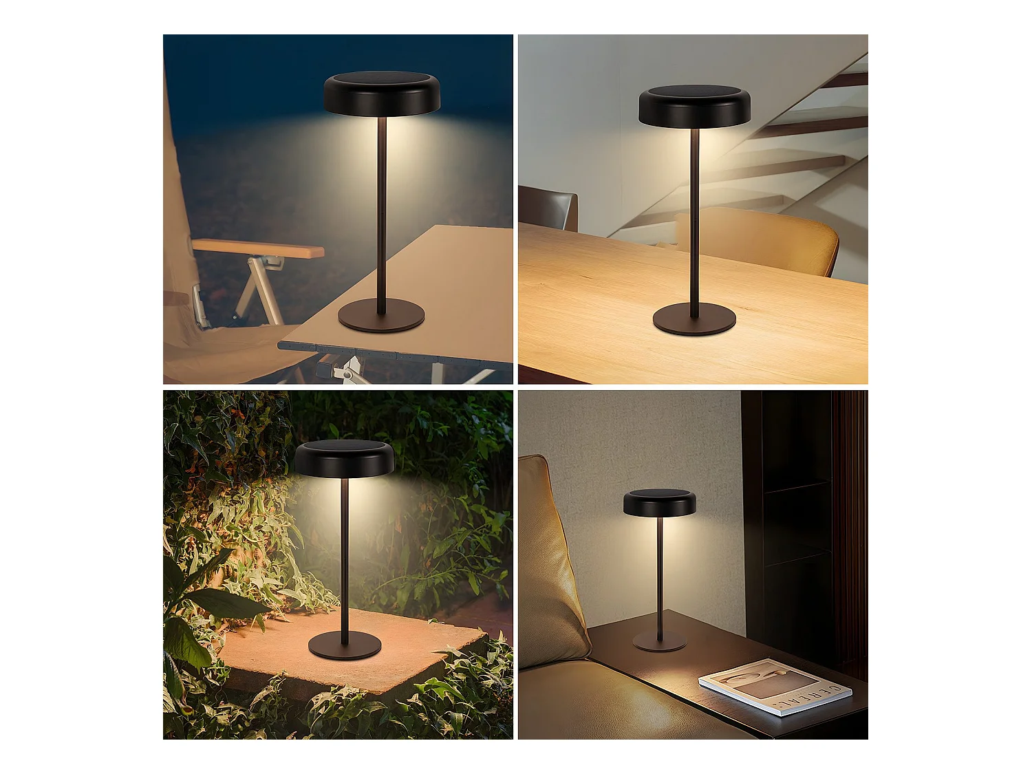 NETTLIFE Solar LED tafellamp, draadloos oplaadbaar, aanraakgevoelig, dimbaar, zwart, 3600 mhA, met USB-batterij