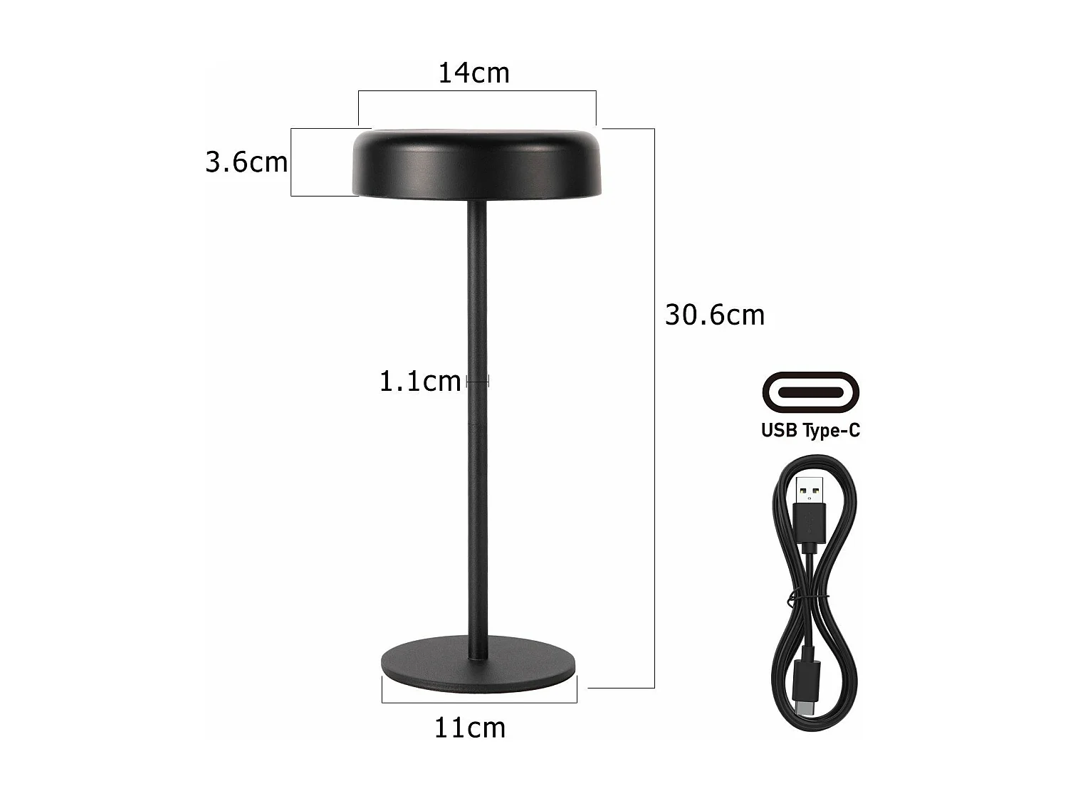 NETTLIFE Lampe de table LED solaire  sans fil rechargeable tactile à intensité variable noire 3 600 mhA avec batterie USB