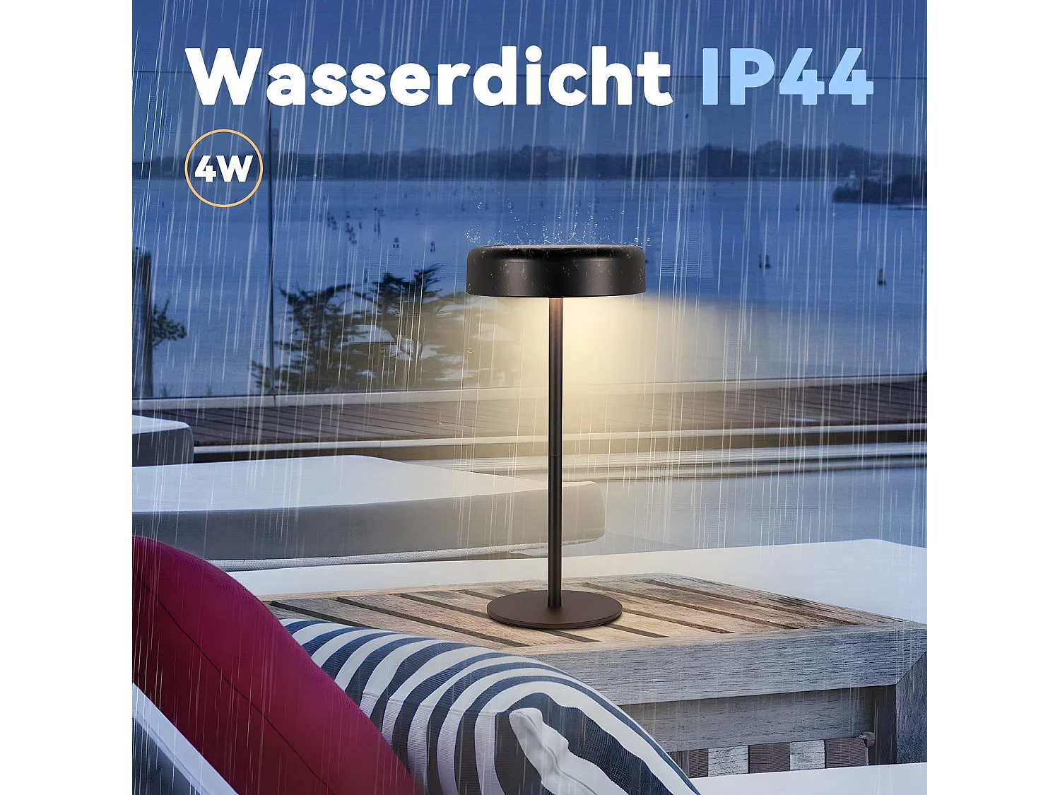 NETTLIFE Lampe de table LED solaire  sans fil rechargeable tactile à intensité variable noire 3 600 mhA avec batterie USB