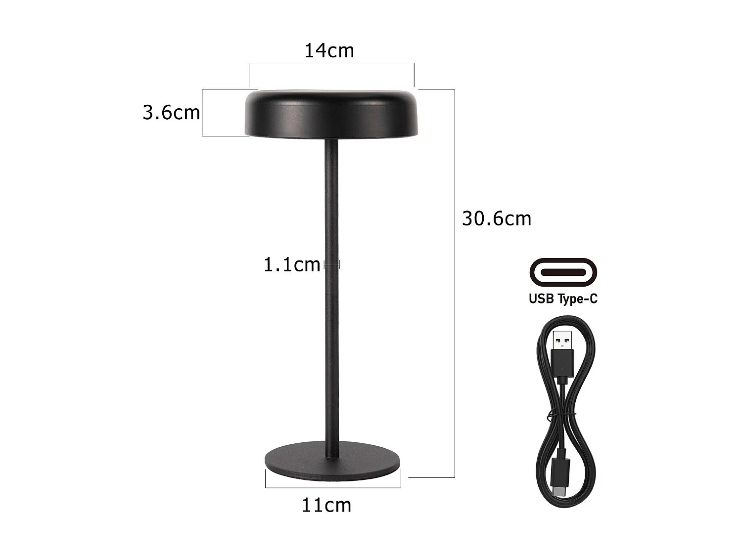 NETTLIFE Lampe de table LED solaire  sans fil rechargeable tactile à intensité variable noire 3 600 mhA avec batterie USB