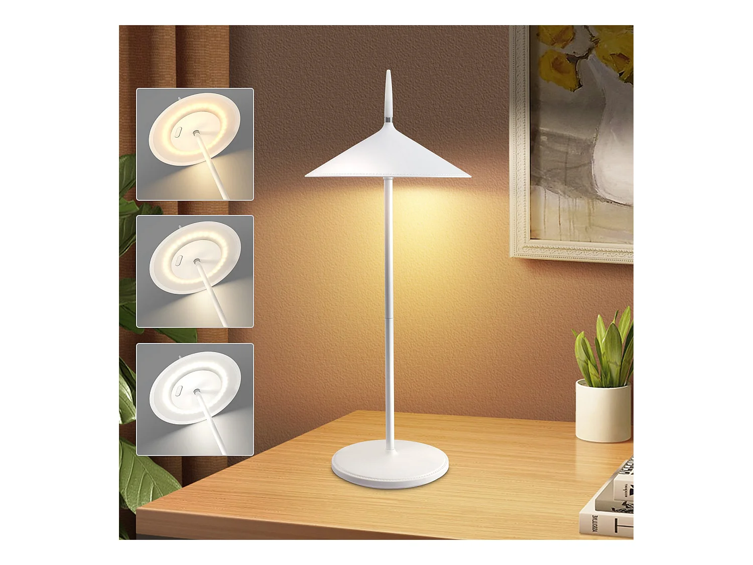 NETTLIFE Lampe de table à piles, lampe de chevet sans fil LED 1800mhA rechargeable tactile dimmable lampe de table d'extérieur moderne blanche IP44