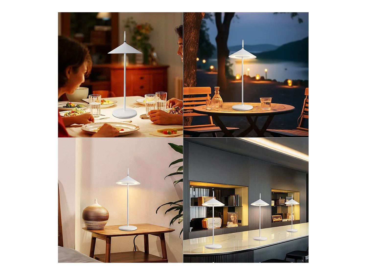 NETTLIFE Lampe de table à piles, lampe de chevet sans fil LED 1800mhA rechargeable tactile dimmable lampe de table d'extérieur moderne blanche IP44