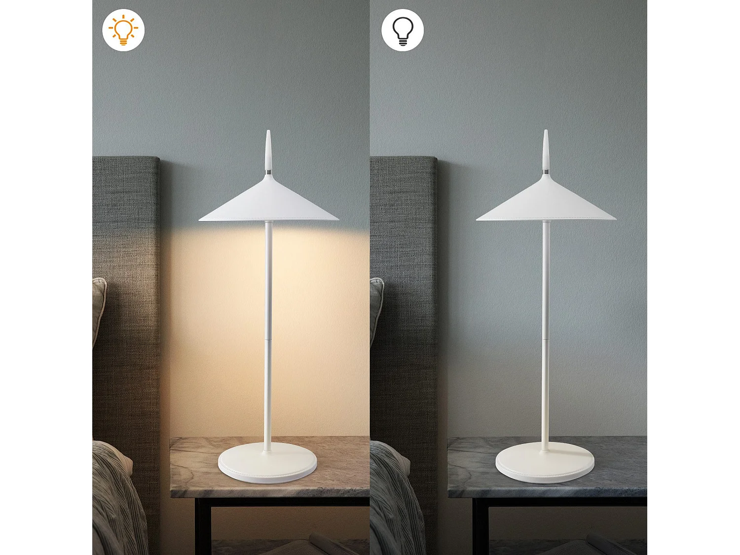 NETTLIFE Lampe de table à piles, lampe de chevet sans fil LED 1800mhA rechargeable tactile dimmable lampe de table d'extérieur moderne blanche IP44