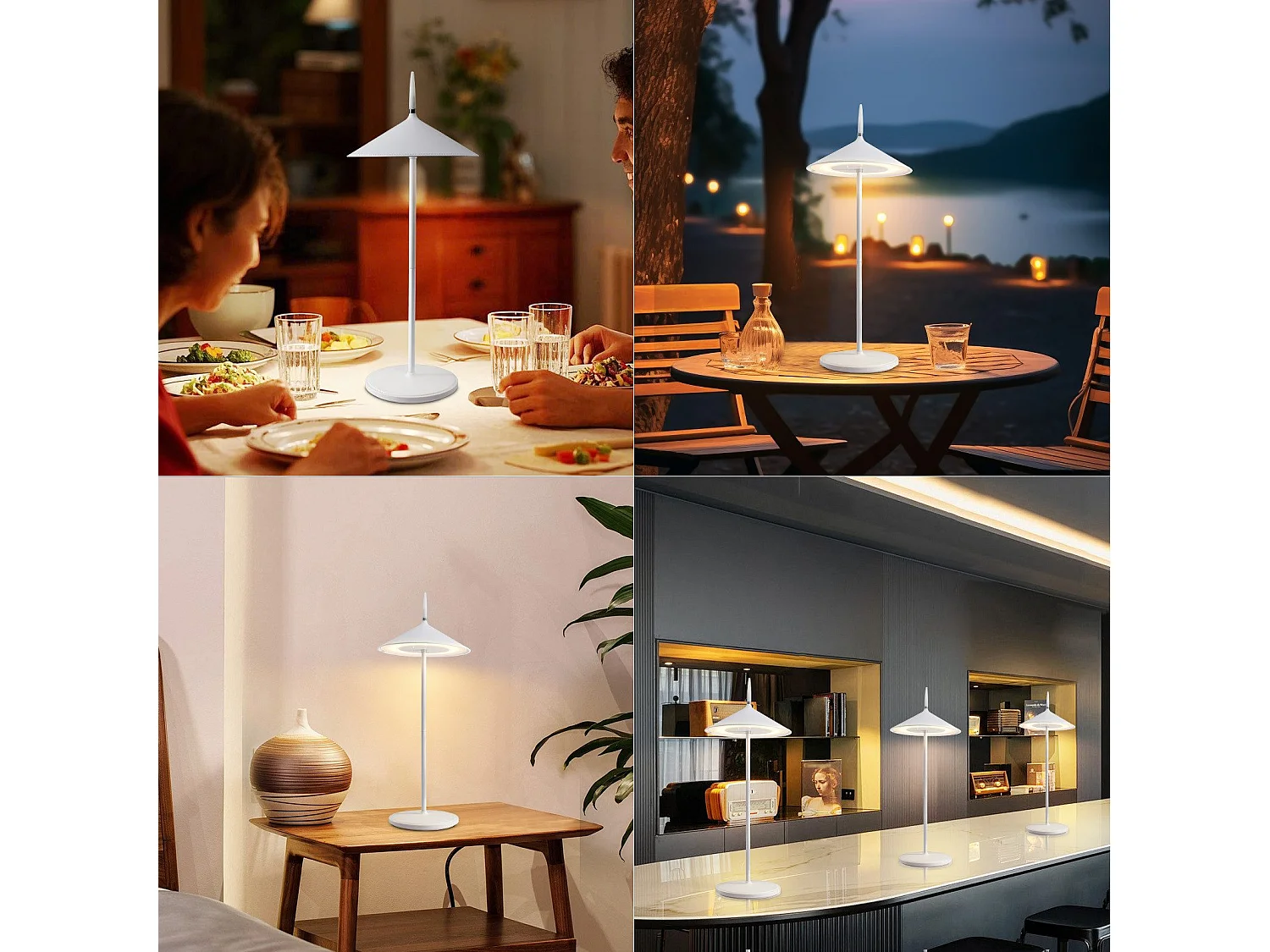 NETTLIFE Lampe de table à piles, lampe de chevet sans fil LED 1800mhA rechargeable tactile dimmable lampe de table d'extérieur moderne blanche IP44