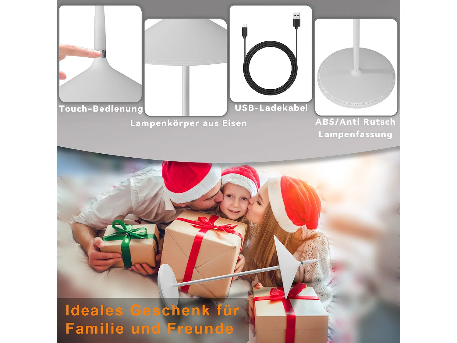 NETTLIFE Lampa stołowa zasilana bateriami bezprzewodowa lampa nocna LED 1800mhA akumulatorowa dotykowa ściemnialna nowoczesna zewnętrzna lampa stołowa biała IP44