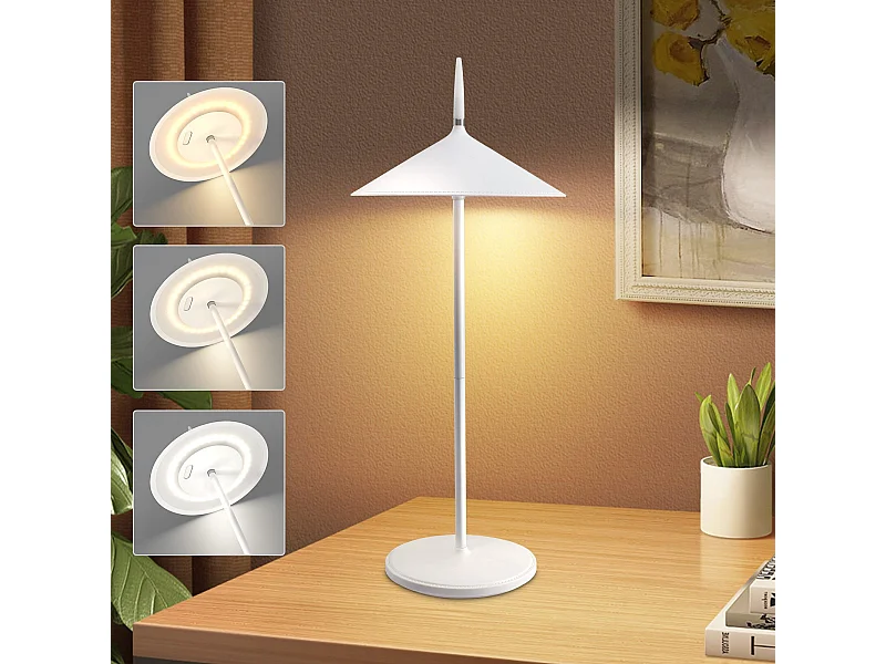 NETTLIFE Lampe de table à piles, lampe de chevet sans fil LED 1800mhA rechargeable tactile dimmable lampe de table d'extérieur moderne blanche IP44