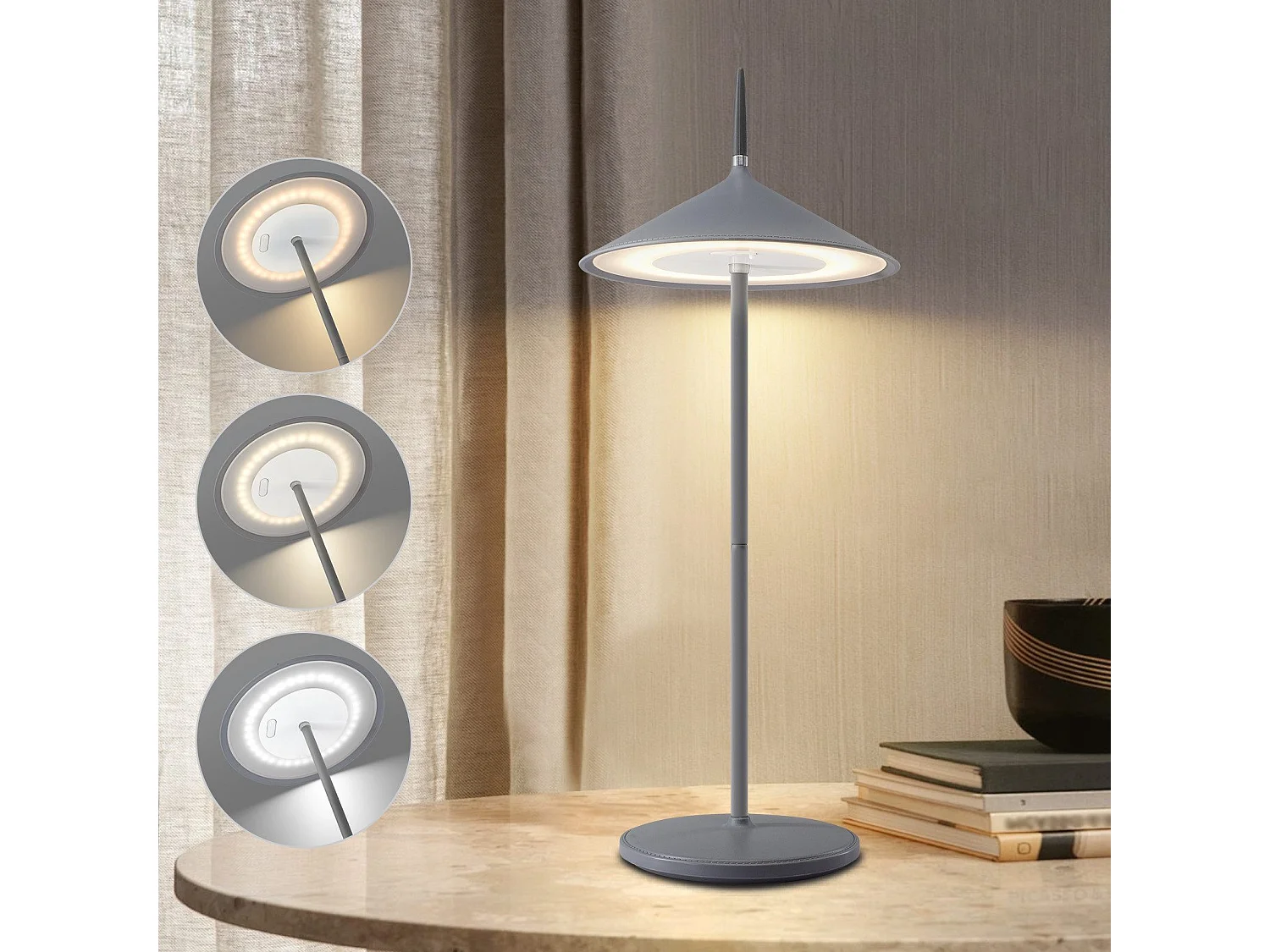 NETTLIFE Lampe de table sans fil, lampe de chevet LED, batterie 1800mhA, rechargeable, tactile, dimmable, moderne, IP44, avec USB