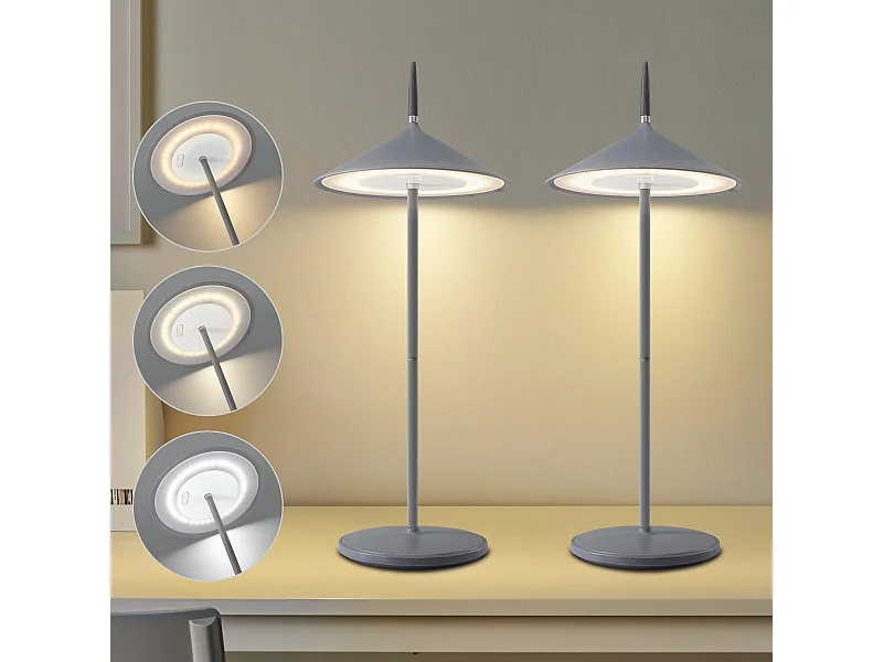 NETTLIFE Lampe de table sans fil lampe de chevet batterie lot de 2 lampes de table LED 1800mhA rechargeable tactile dimmable moderne gris IP44 USB