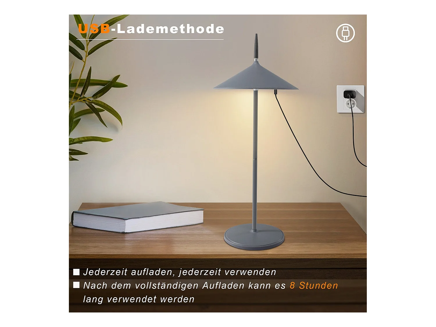 NETTLIFE Lampe de table sans fil lampe de chevet batterie lot de 2 lampes de table LED 1800mhA rechargeable tactile dimmable moderne gris IP44 USB