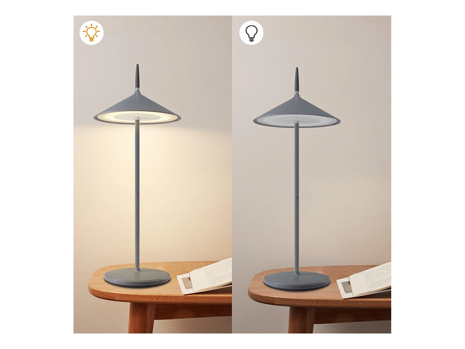 NETTLIFE Lampe de table sans fil lampe de chevet batterie lot de 2 lampes de table LED 1800mhA rechargeable tactile dimmable moderne gris IP44 USB