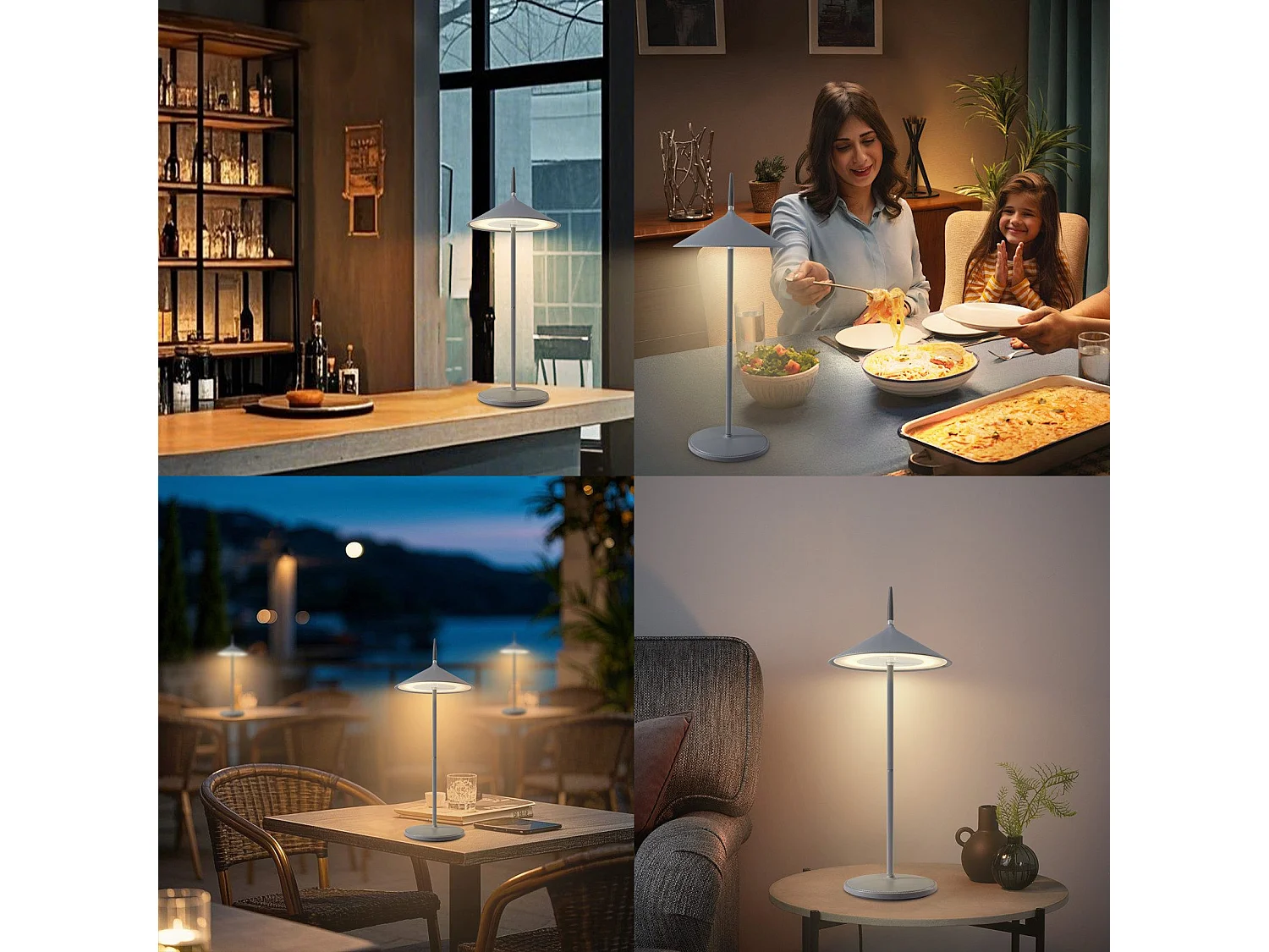 NETTLIFE Lámpara de mesa inalámbrica, lámpara de noche, juego de 2 LED recargables de 1800 mhA, táctiles, regulables, modernas, grises, IP44, USB.