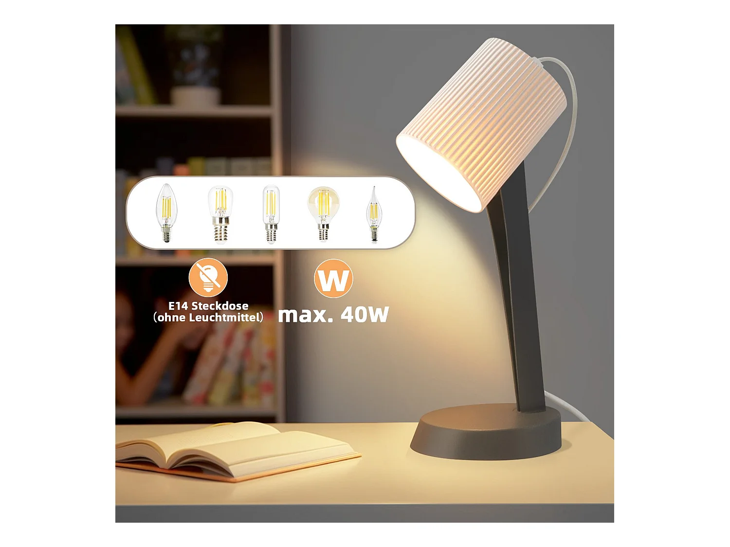 NETTLIFE Bedlamp, Woonkamer Tafellamp met Kabel - Set van 2 Moderne Kleine E14 Tafellampen