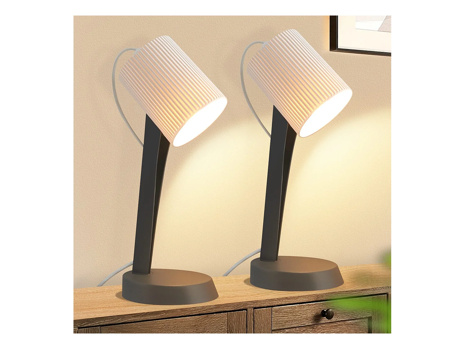 NETTLIFE Lampe de chevet, lampe de table de salon avec câble - lot de 2 petites lampes de table E14 modernes