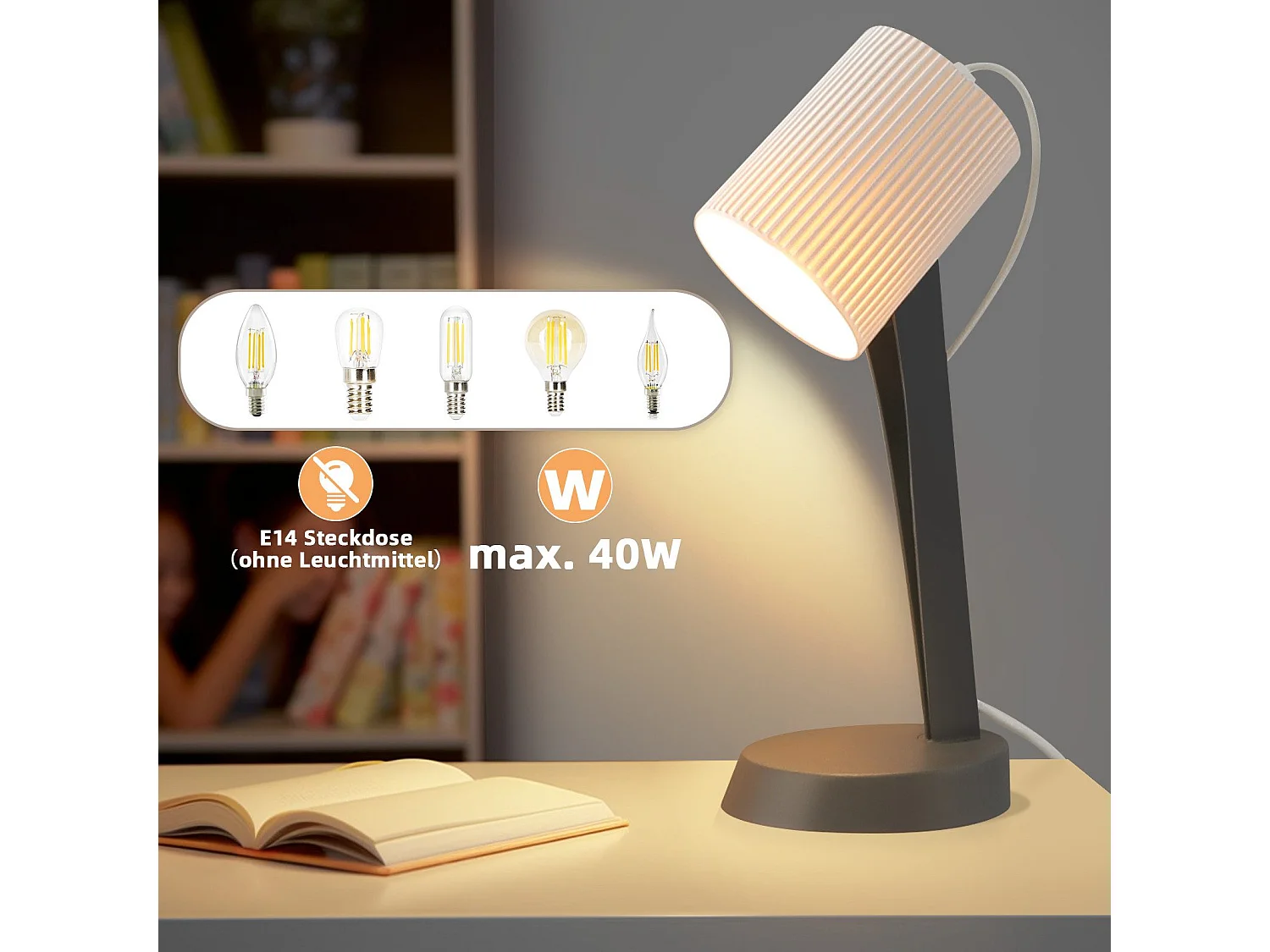 NETTLIFE Lampe de chevet, lampe de table de salon avec câble - lot de 2 petites lampes de table E14 modernes