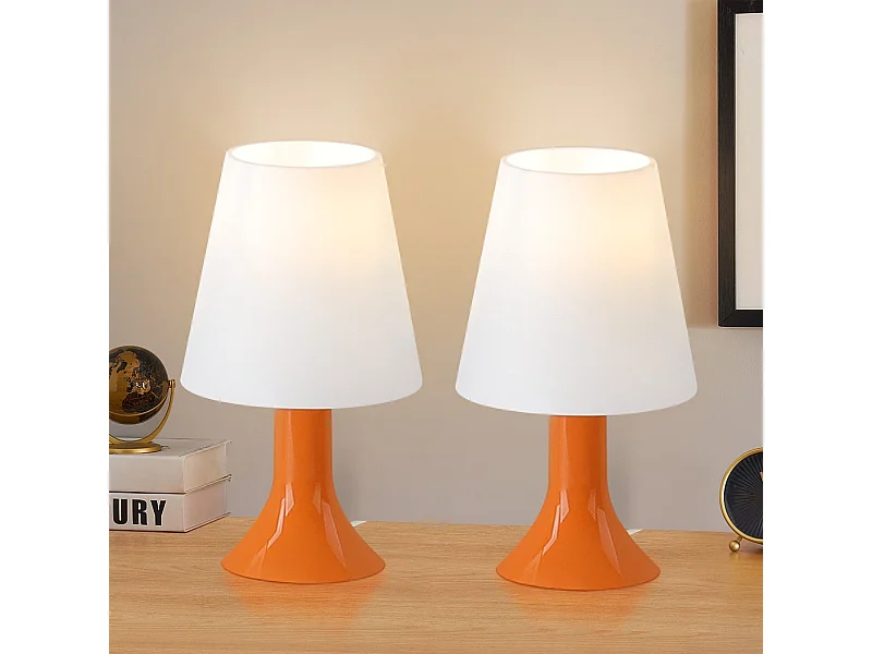 NETTLIFE Lampka nocna do salonu z kablem - zestaw 2 małych lamp stołowych E14 nowoczesny pomarańczowy