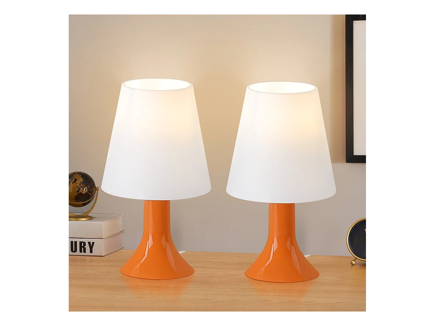 NETTLIFE Lampka nocna do salonu z kablem - zestaw 2 małych lamp stołowych E14 nowoczesny pomarańczowy