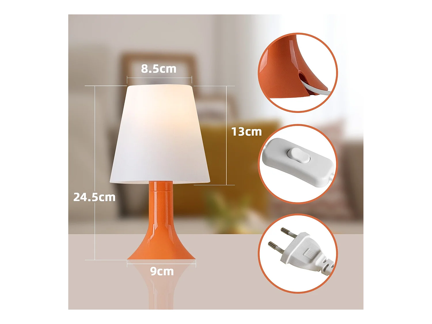 NETTLIFE Lampka nocna do salonu z kablem - zestaw 2 małych lamp stołowych E14 nowoczesny pomarańczowy