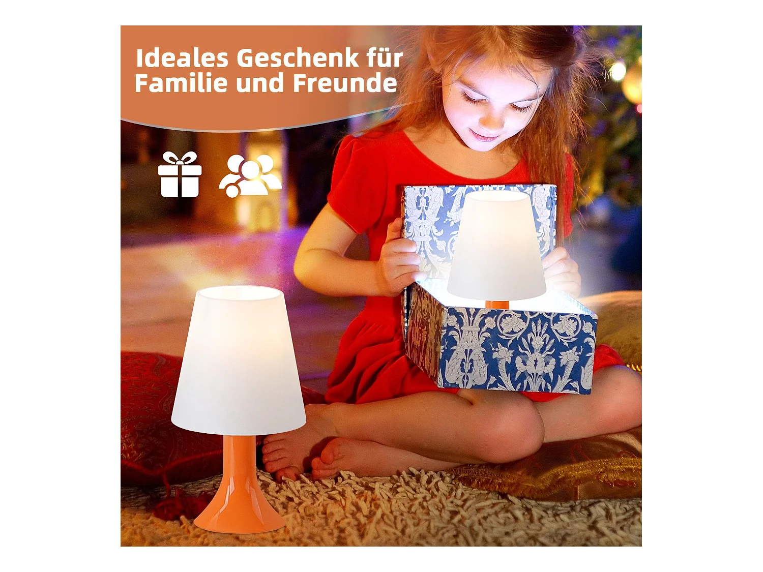 NETTLIFE Lampka nocna do salonu z kablem - zestaw 2 małych lamp stołowych E14 nowoczesny pomarańczowy