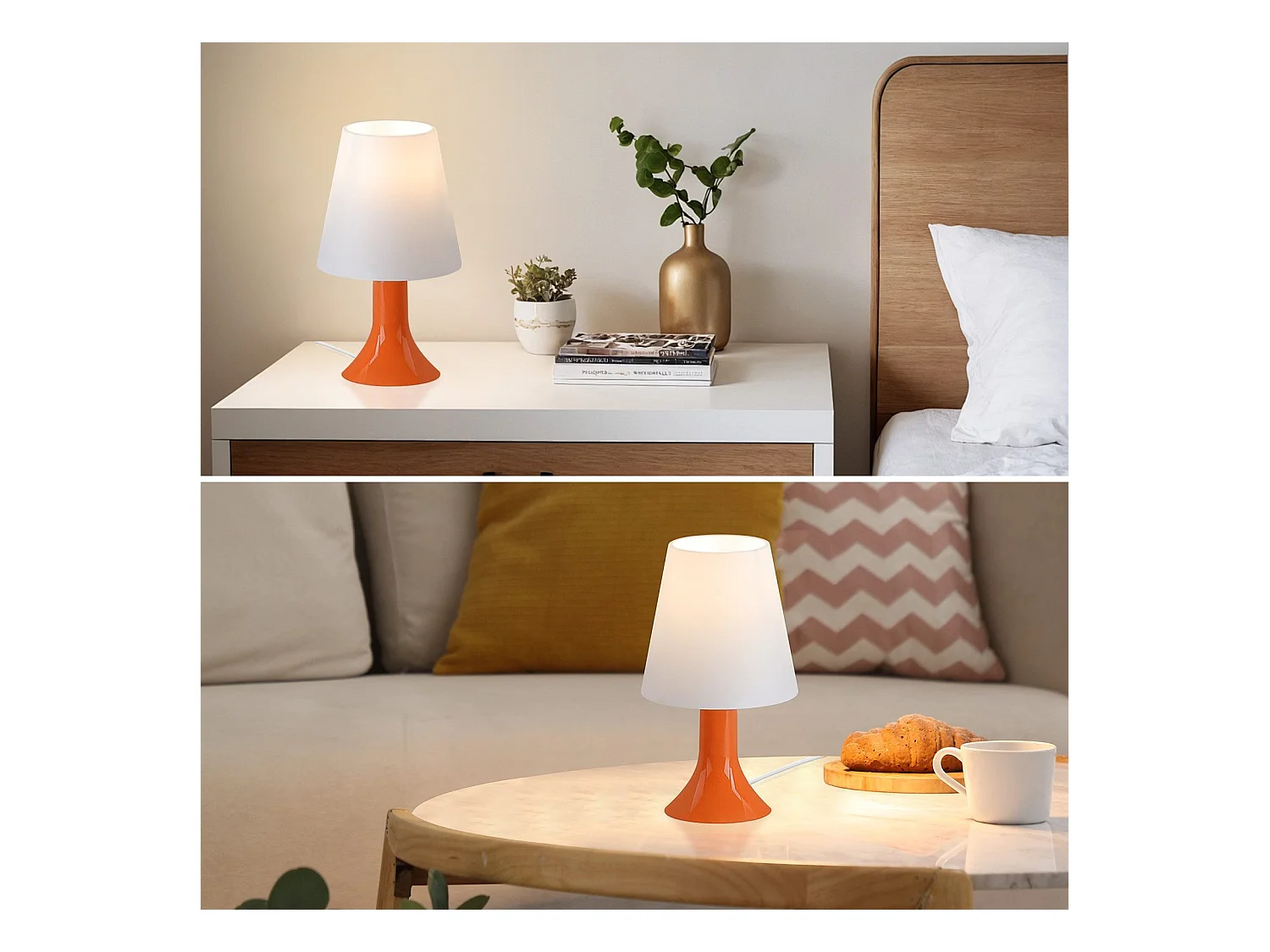 NETTLIFE Lampka nocna do salonu z kablem - zestaw 2 małych lamp stołowych E14 nowoczesny pomarańczowy