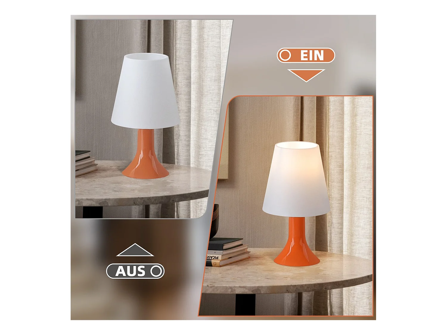 NETTLIFE Lampka nocna do salonu z kablem - zestaw 2 małych lamp stołowych E14 nowoczesny pomarańczowy