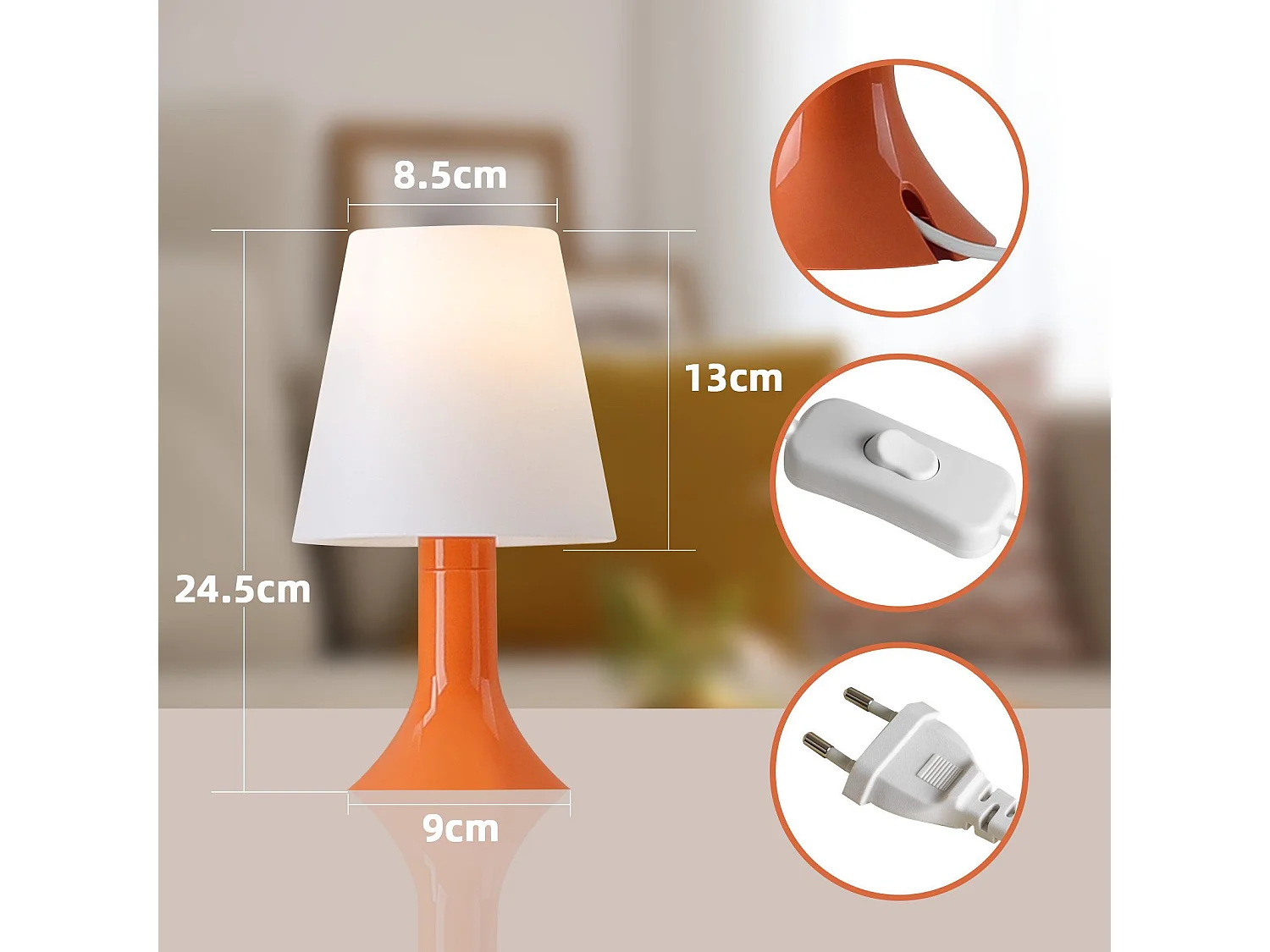 NETTLIFE Lampe de chevet lampe de table de salon avec câble - lampe de table lot de 2 petites lampes E14 orange moderne