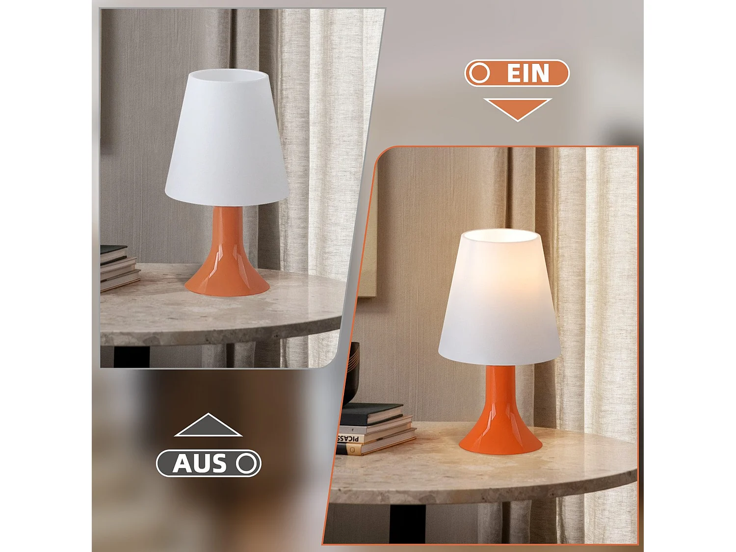 NETTLIFE Lampe de chevet lampe de table de salon avec câble - lampe de table lot de 2 petites lampes E14 orange moderne