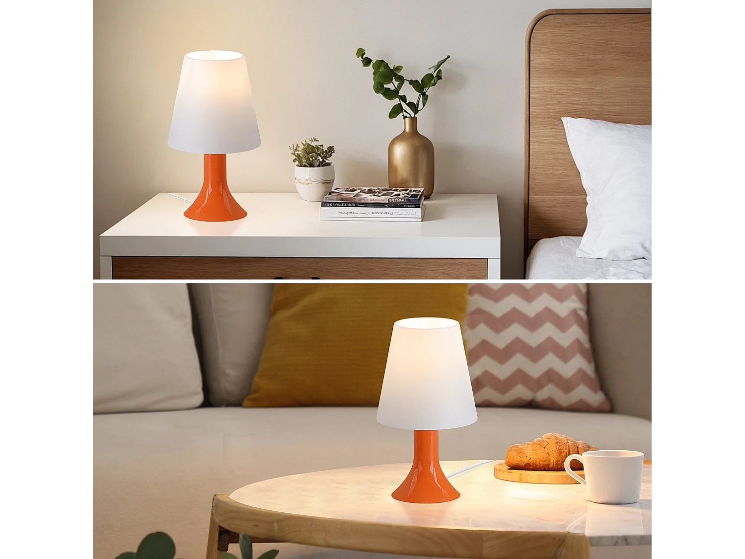 NETTLIFE Lampe de chevet lampe de table de salon avec câble - lampe de table lot de 2 petites lampes E14 orange moderne