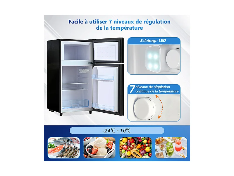 Koel-vriescombinatie 51L+21L, met LED en 7 temperaturen, transparante lades, 39 dB, 120 kWh, Energieklasse E