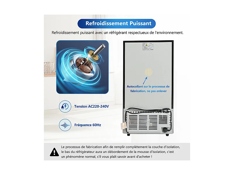 Koel-vriescombinatie 51L+21L, met LED en 7 temperaturen, transparante lades, 39 dB, 120 kWh, Energieklasse E