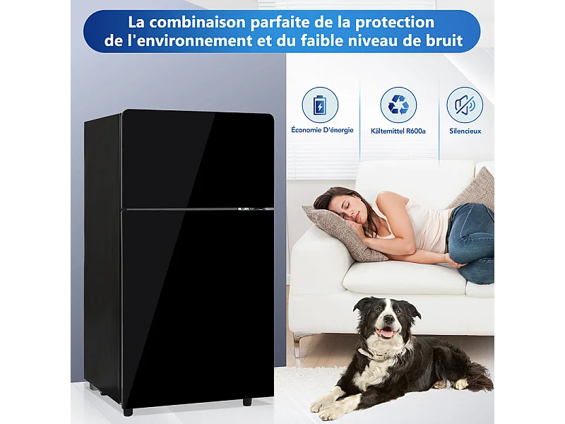 Réfrigérateur congélateur combiné 51 L+21 L, avec LED et 7 température, tiroirs transparent, 39 dB, 120 kWh , Classe énergétique E